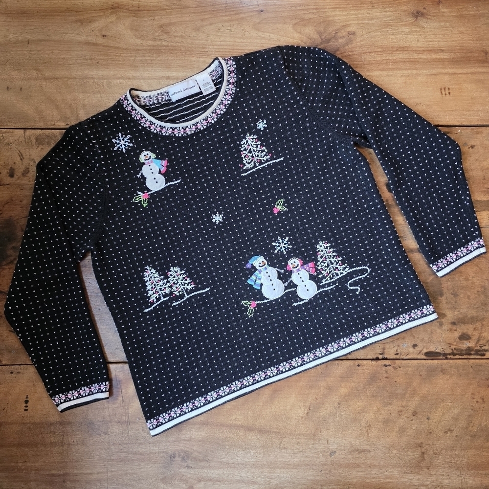 Alfred Dunner Snowman Christmas Sweater – Size L – Black